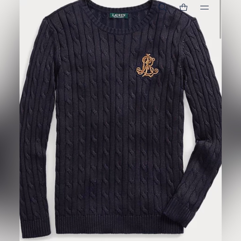 Ralph Lauren Bullion Patch Cable Knit Sweater size XXL Navy